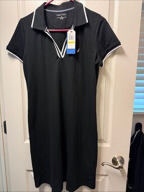 Nautica Black Polo-Style Dress with White Trim